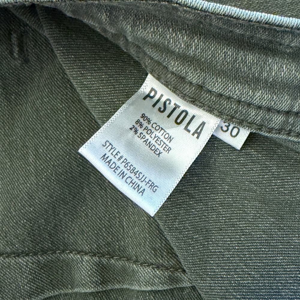 Pistola Penny Wide Leg Crop Jeans 30 Olive Green High Rise Raw Hem Utility Pants - Picture 8 of 12